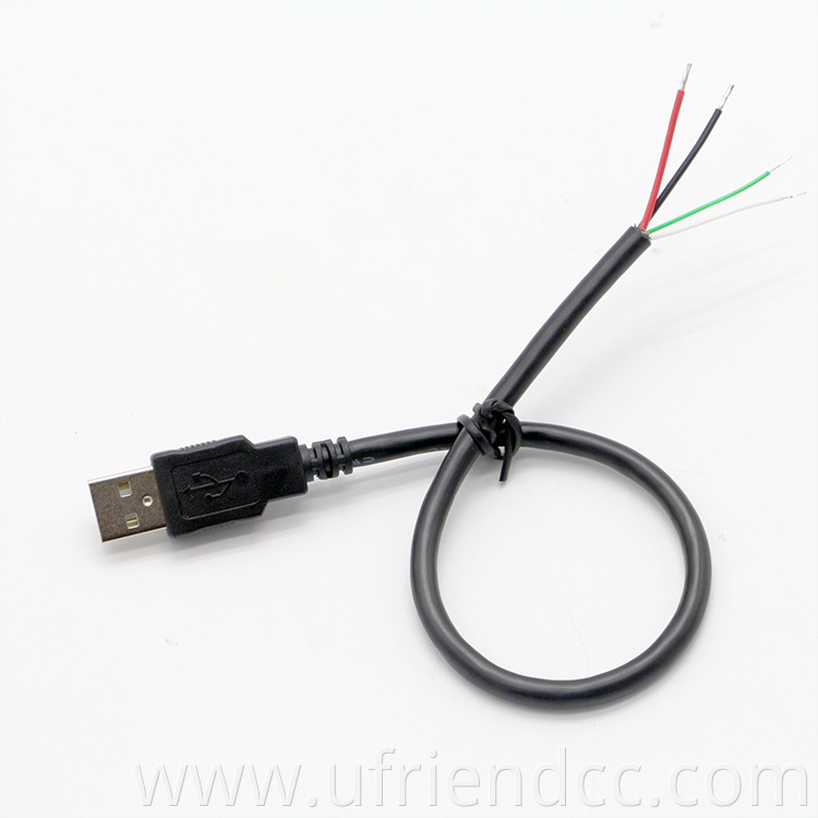 To 4 Wires Open Cable Data Charging USB 2.0 a Type Male OEM 10cm 20cm 50cm 1M Tinned Stripped Wire Open PVC 24/26/28AWG CE RHOS